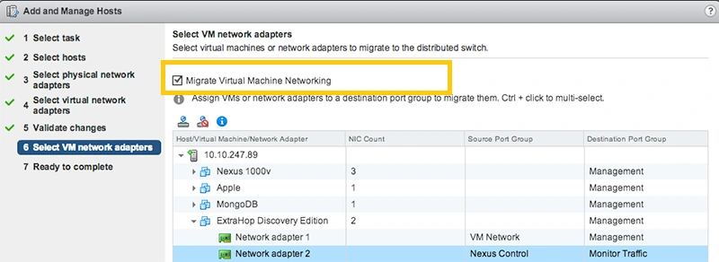 قسمت Select VM network adapters